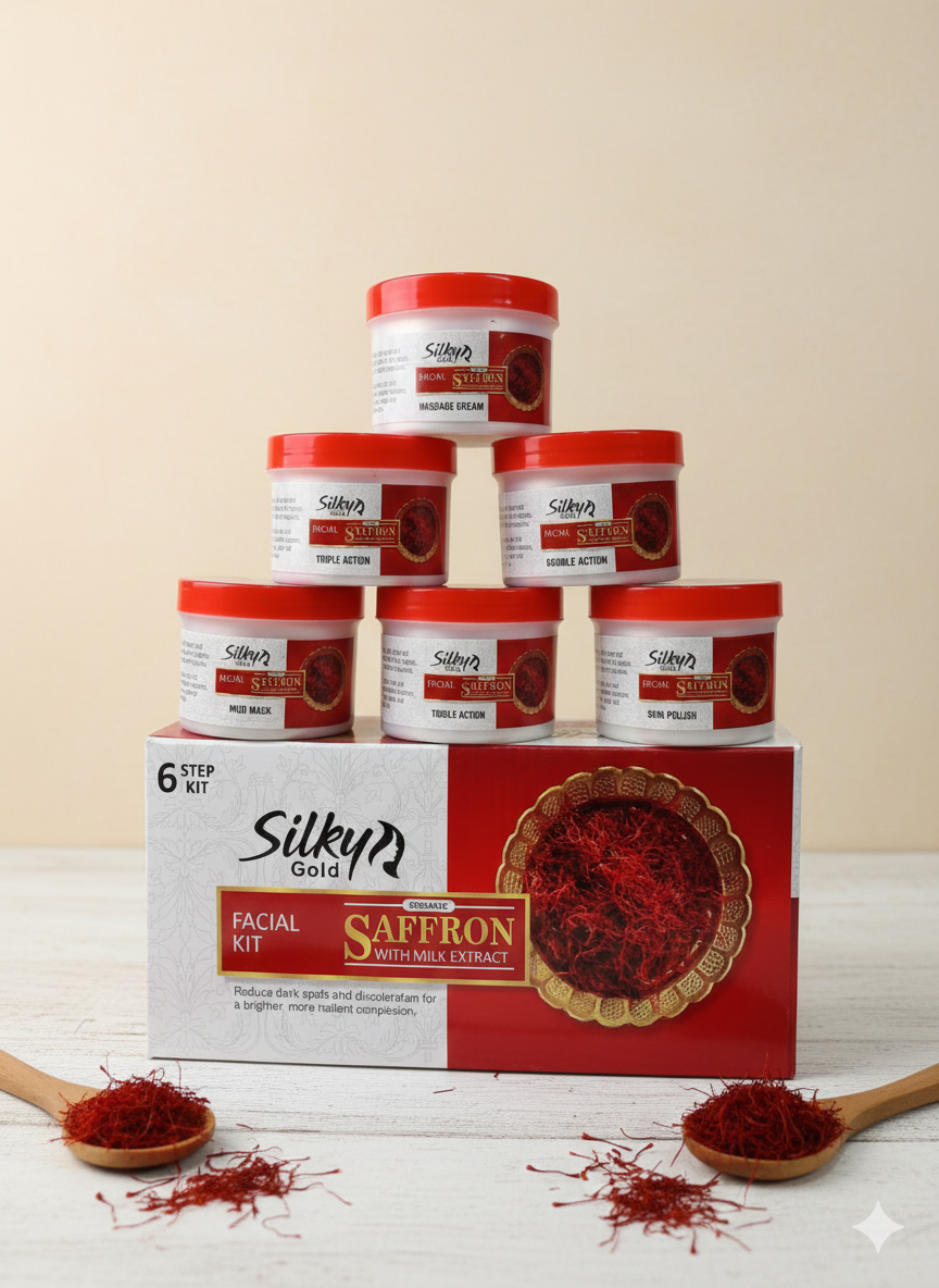 SILKY GOLD  FACIAL KIT saffron with milk extract 6 pecs set
